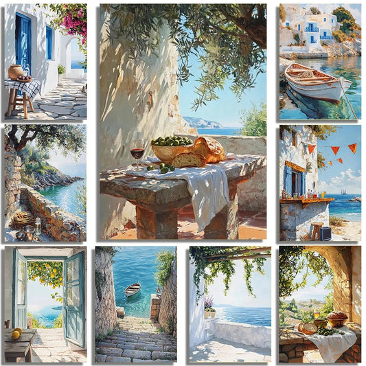 Light Colored Homestay Cottages Architecture Tourism Scenery Oil Painting Poster Canvas Print Home Wall Decoration Painting Peaceful Pleasures Health and Wellness
