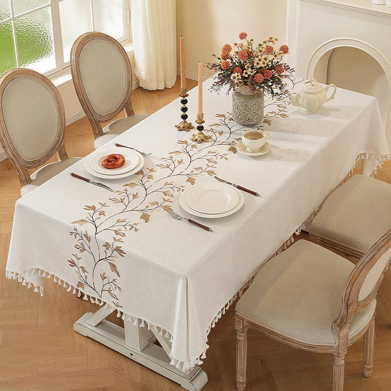 Battilo Linen Cotton Tablecloth | Striped Tassel Table Cover