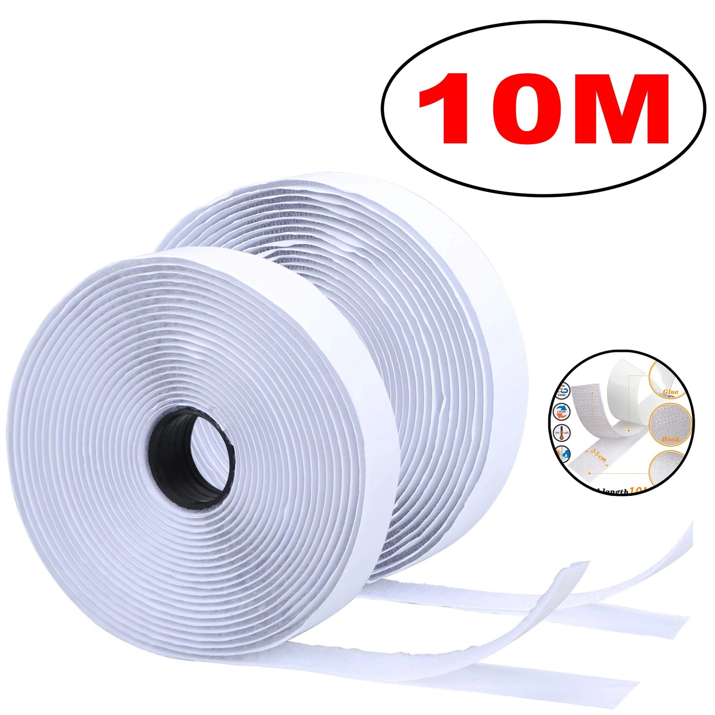 1-25M Velcros Self-Adhesive Hook And Loop Tape Fastener House Diy Magic Tap Auto Adhesive Strong Glue Stickers Sticker Strap Peaceful Pleasures Health and Wellness White 10M 25mm