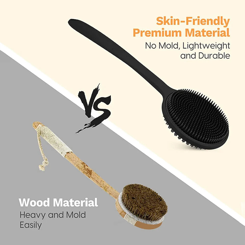 Bath Back Brush with Handle – Exfoliating Shower Sponge Scrubber