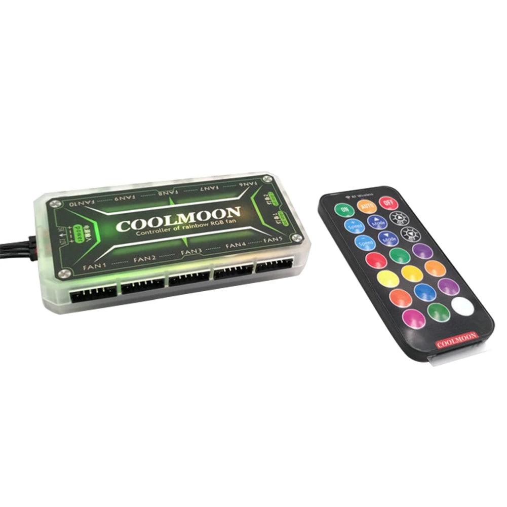 COOLMOON RGB Remote Controller DC12V 5A LED Color Intelligent Fan Controller With 10pcs 6-pin Fan Port 2pcs 4-pin Light Bar Port Peaceful Pleasures Health and Wellness