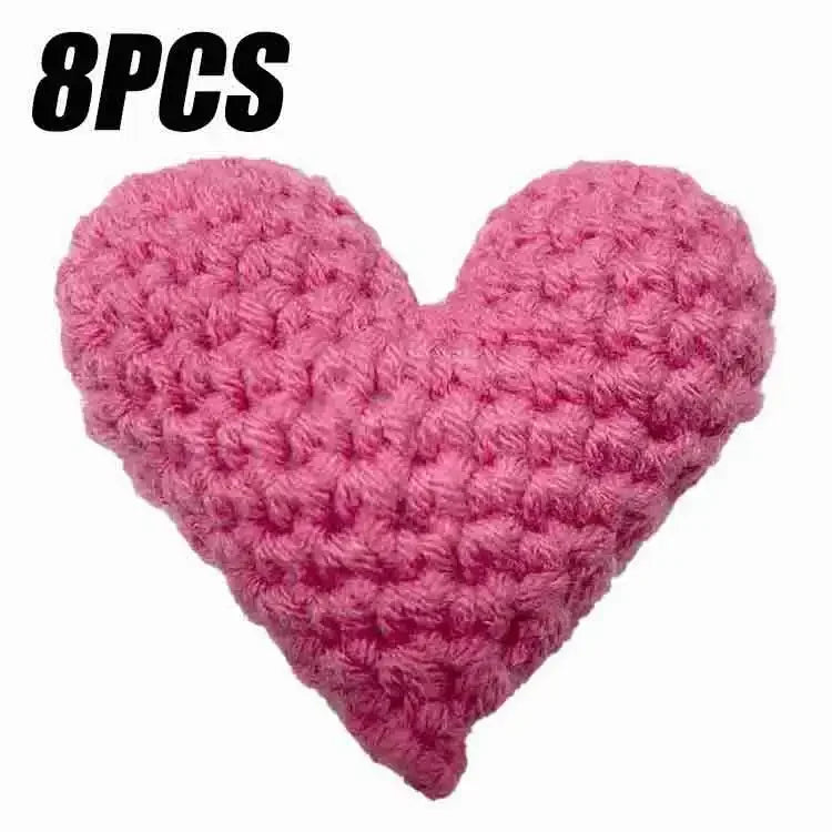 Handmade Crochet Heart Appliques 8 Pcs | Wool DIY Craft Hearts