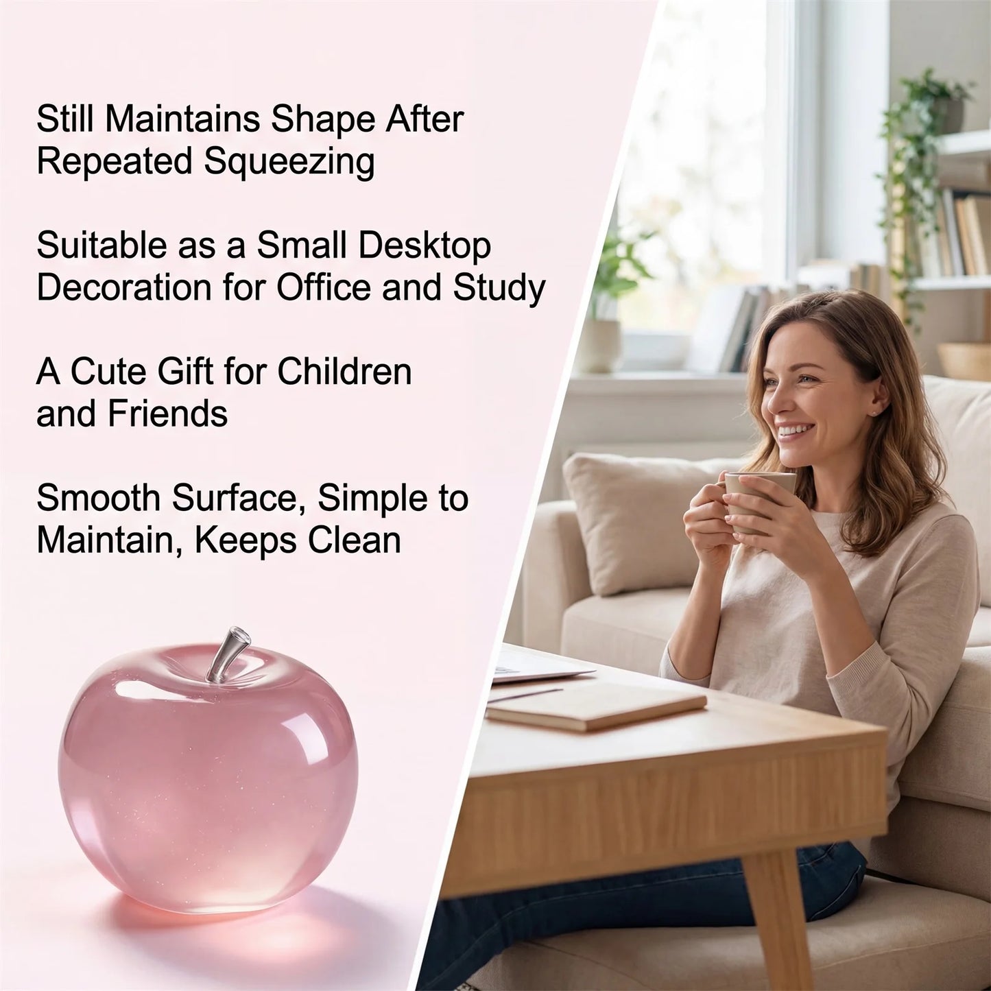 Squishy Pink Apple Stress Ball Soft Fidget Sensory Toy Suitable Autism Relief Simulated Slow Rebound Squeeze Toy Adult Kids Gift Peaceful Pleasures Health and Wellness