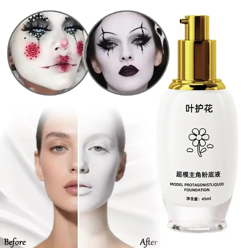 45ML Pure White Liquid Foundation Goth White Foundation Cream Concealer Cosplay Clown Halloween Face Body Paint Zombie Make-Up Peaceful Pleasures Health and Wellness