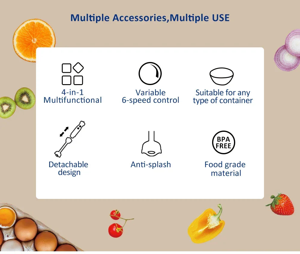 BioloMix HB-3302 1200W 5-in-1 Immersion Hand Blender | Mixer Peaceful Pleasures Health and Wellness