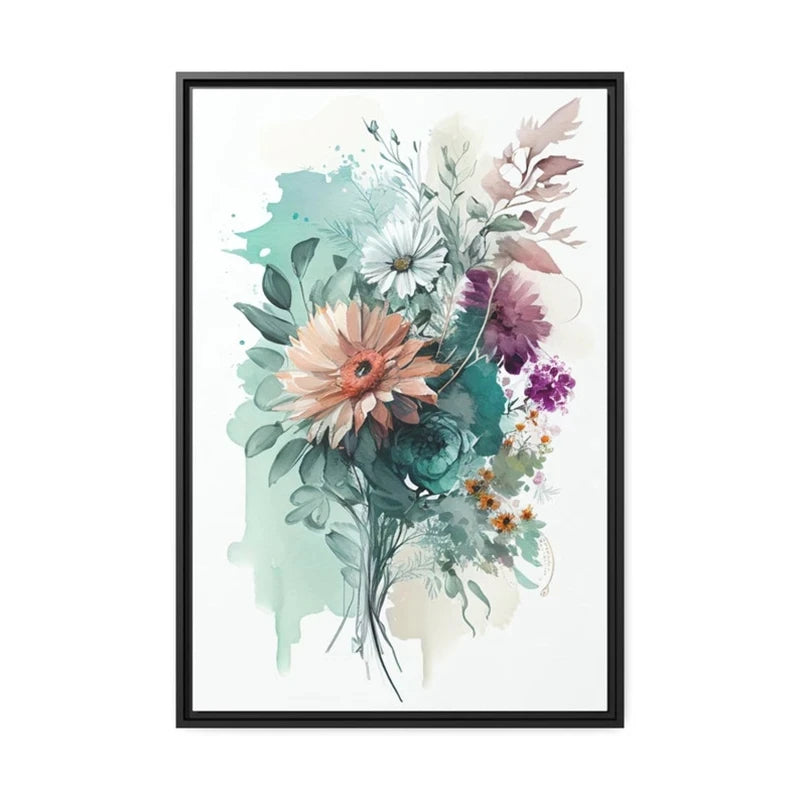 Colorful Flowers Watercolor Canvas Wall Art Print | Unframed