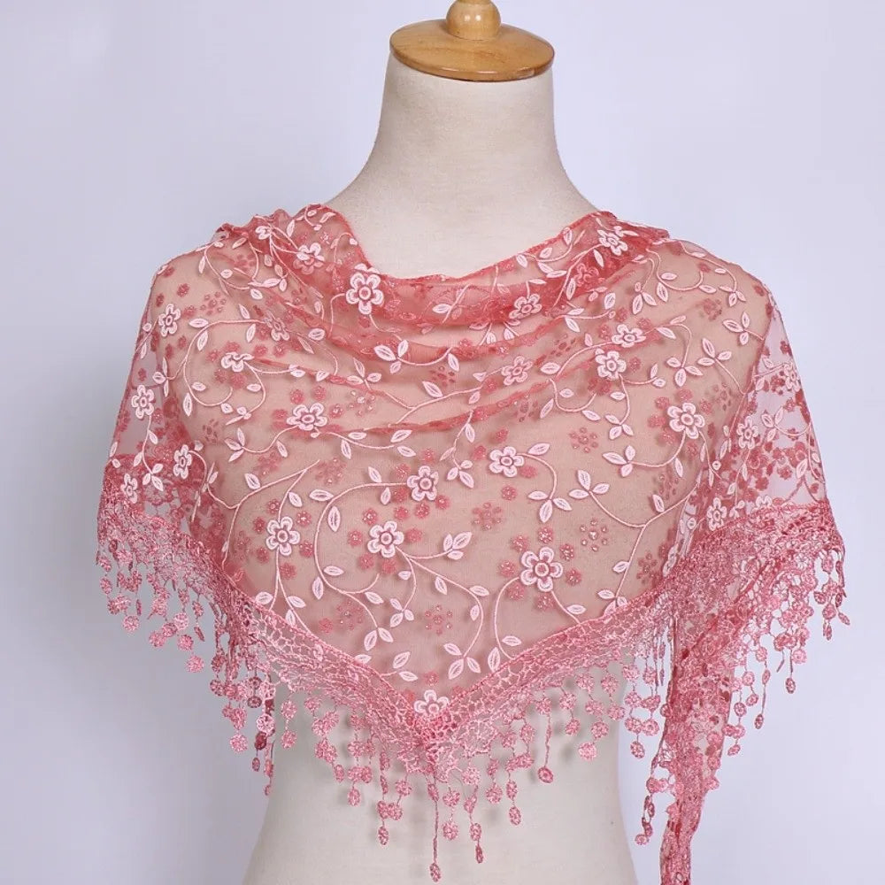 Women's Triangle Lace Veil Headscarf – Floral Sequined Scarf