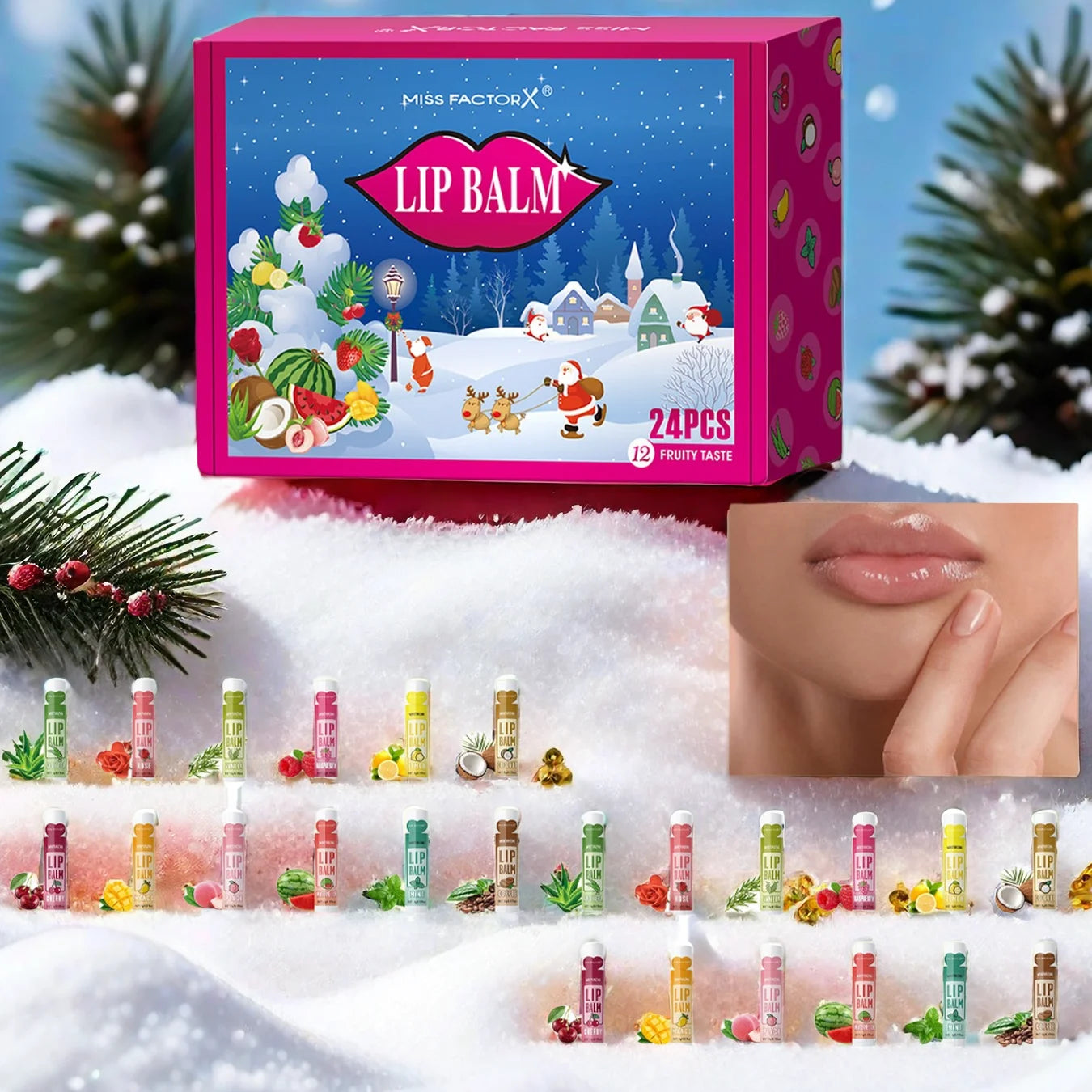 24PCS/ box 12 kinds of flower and fruit lip balm set Gift Natural fragrance moisturizing exfoliating and brightening lip color Peaceful Pleasures Health and Wellness