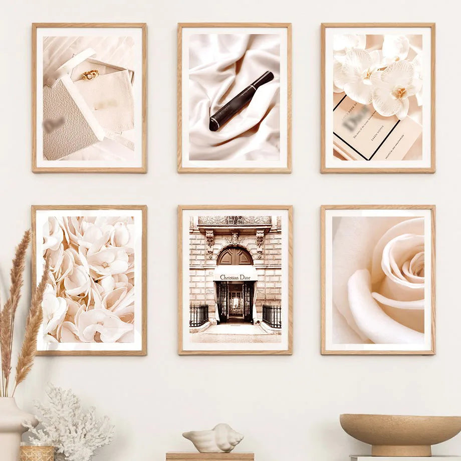 French Garden Beige Street View Canvas Wall Art | Nordic Print