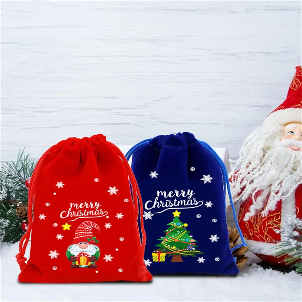 Christmas Velvet Drawstring Gift Bags | Candy & Jewelry Pouches
