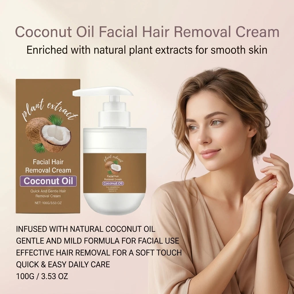 Facial Hair Removal Cream Removing Hair Control Oil Soothing Skin Non-irritating Moisturizing Coconut Oil Painless Hair Remover Peaceful Pleasures Health and Wellness