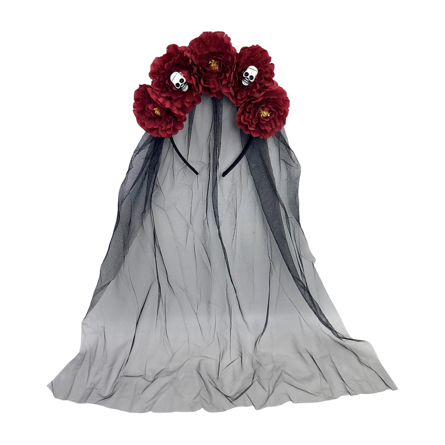 Gothic Rose Skull Headband | Halloween Floral Veil Hair Hoop