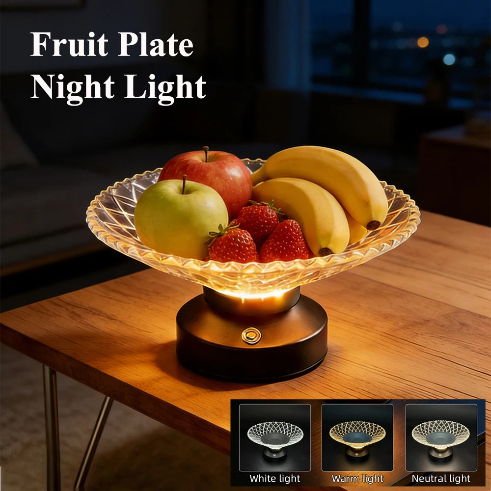 New Arrival LED Night Light Plate Living Room Table Household Basket Exquisite Plate High-End Candy Dried Snacks Storage Lamp Peaceful Pleasures Health and Wellness