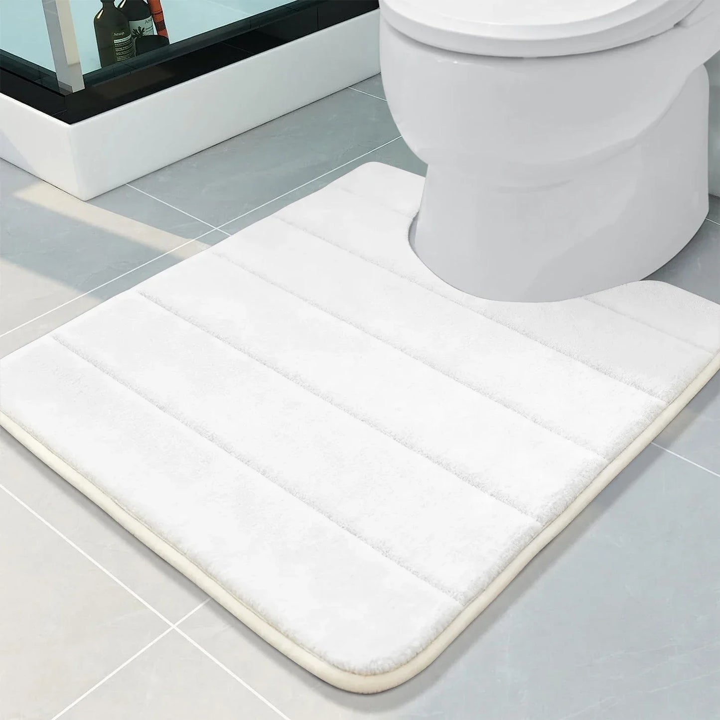 U-Shape Toilet Mat Non-Slip Shaggy Soft Pedestal Mat for Bathroom, Water Absorbent bath mat oilet Mat for Floor Dry Pedestal Mat Peaceful Pleasures Health and Wellness Memory Foam 2
