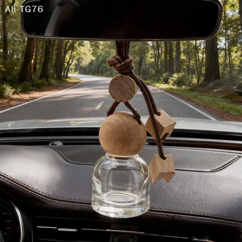 Refillable Glass Car Air Freshener Pendant | Wood Cap Diffuser