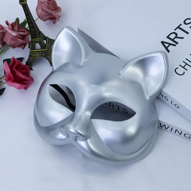 Vintage Cat Half Face Mask | PVC Masquerade Costume Prop