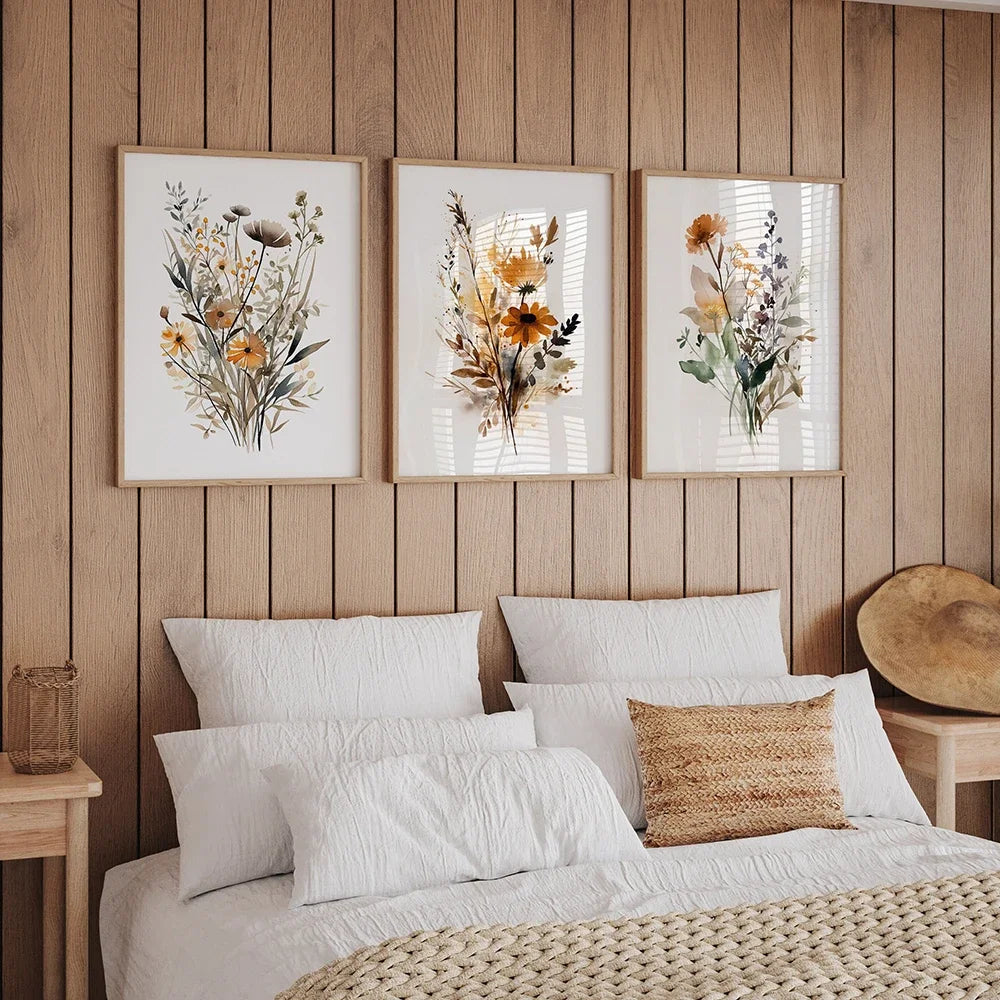 Scandinavian Minimalist Aesthetic Wall Art Neutral Watercolor Wildflowers Plants HD Poster Prints Home Bedroom Living Room Decor Peaceful Pleasures Health and Wellness