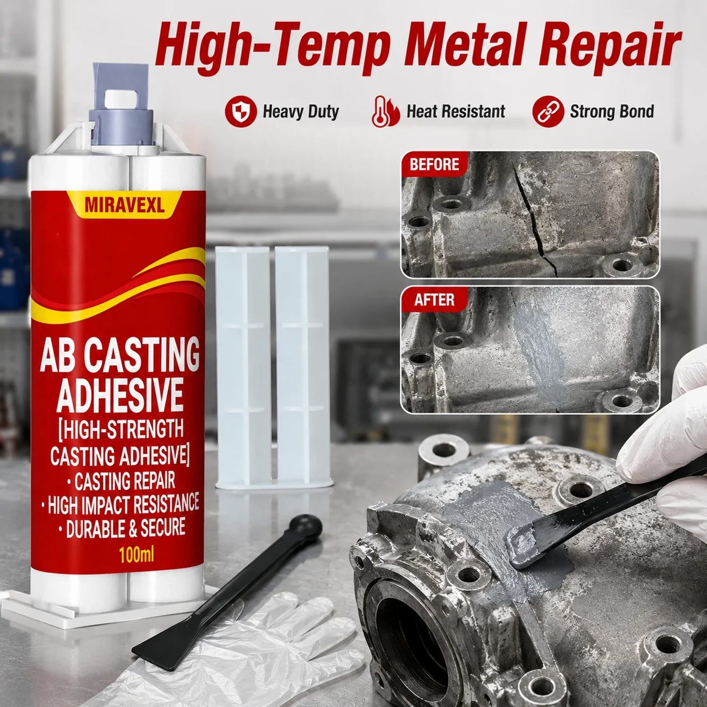 High-Temp Metal Repair Paste AB Casting Adhesive Kit | MIRAVEXL