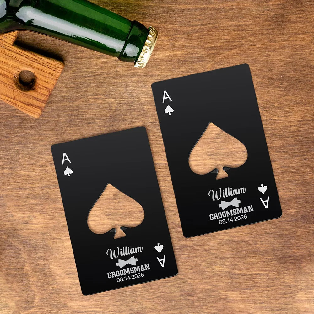 Custom Ace of Spades Metal Bottle Opener – Wedding Party Favor Custom Bottle Opener Peaceful Pleasures Health and Wellness