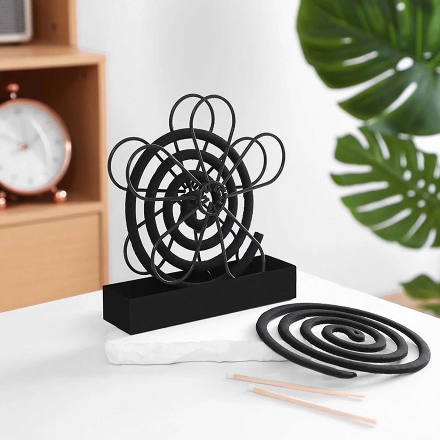 With Tray Mosquito Coil Holder Iron Anti-Mosquito Mosquito Incense Rack Ornaments Flower shape Mosquito Repellent Peaceful Pleasures Health and Wellness Black