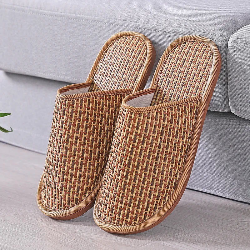 Rattan Woven Women's Slippers | Breathable Linen Indoor Sandals
