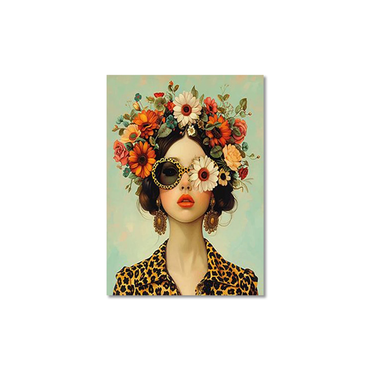 Nordic Scandinavian Style Glasses Woman with Flowers Birds Wall Art Canvas Painting Portrait Poster Prints for Modern Home Decor Peaceful Pleasures Health and Wellness QP10925 20x30cm No Frame