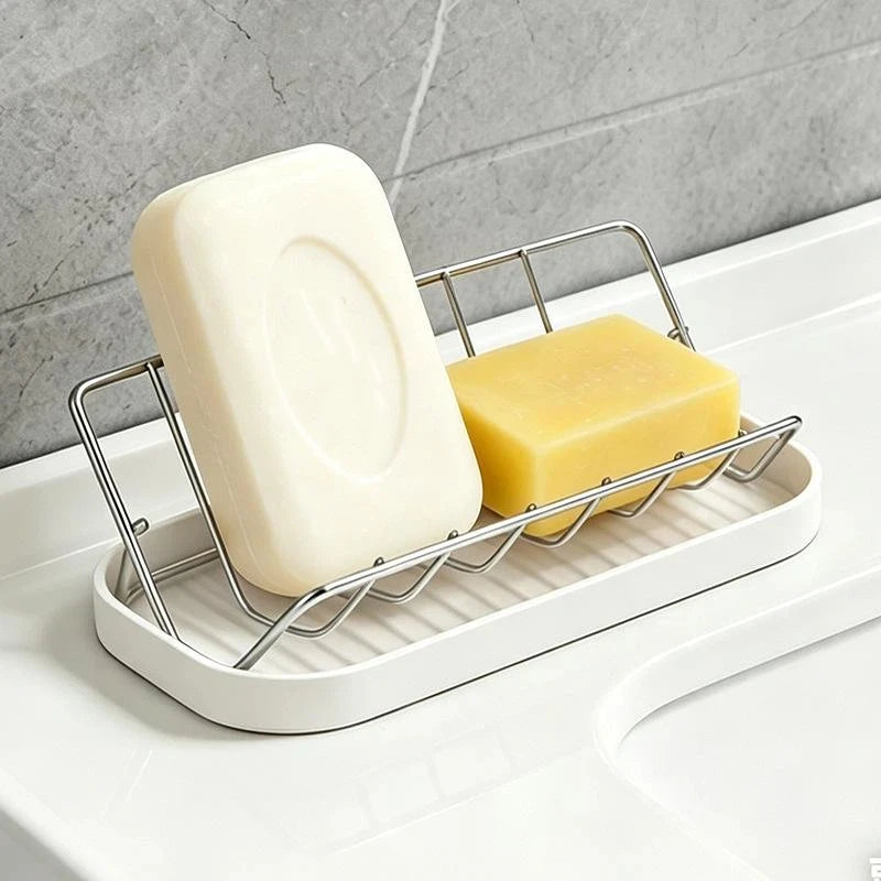 New Bathroom Countertop Soap Holder Soap Storage Draining Rack & Kitchen Sponge Storage Rack Durable Easy To Clean Organizer Peaceful Pleasures Health and Wellness 1 White