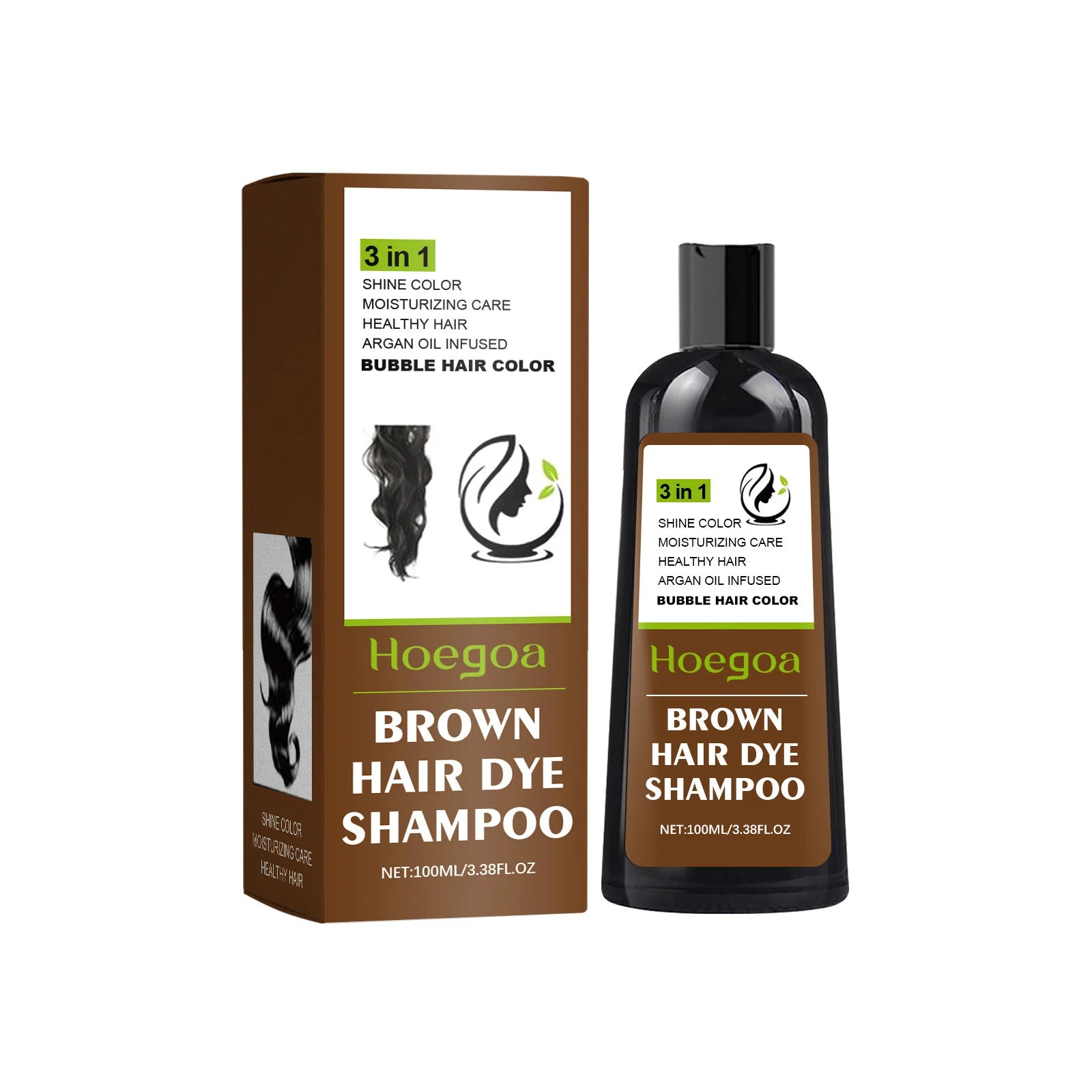HOEGOA Natural Hair Dye Shampoo – Brown & Black | Gray Coverage, Nourishing, Permanent Color 100ml Peaceful Pleasures Health and Wellness Brown
