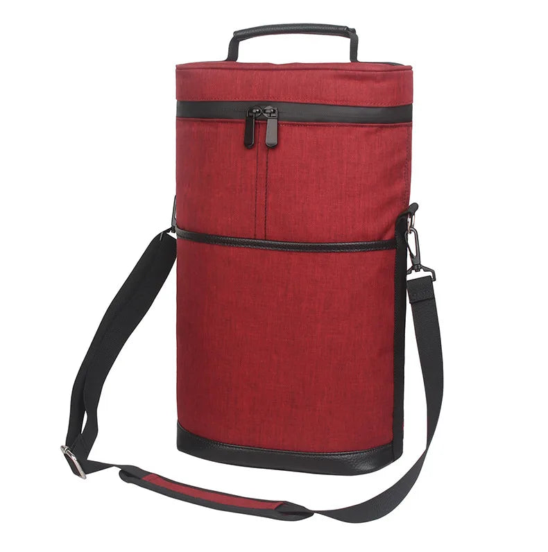 Cooler Bag for 2 Bottles Wine Bag Portable Bucket Carrier with Ice Champagne Picnic Pack Free Shipping Soft Cooler Bottle Opener Peaceful Pleasures Health and Wellness Red