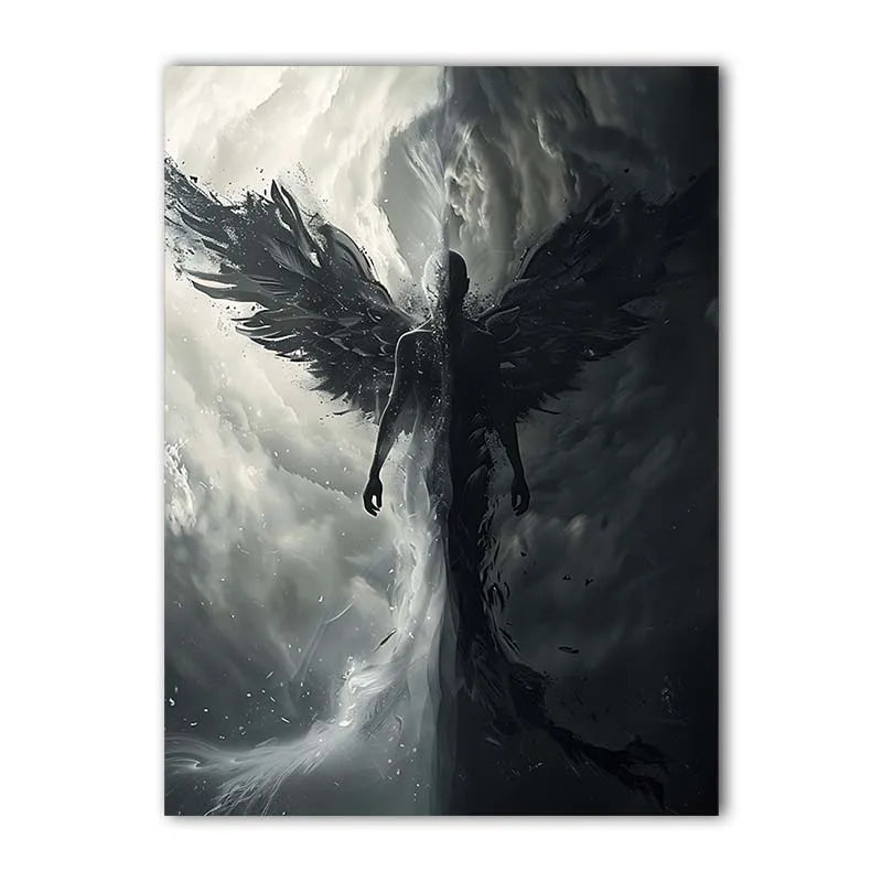 Black & White Dark Angel Canvas Wall Art | Modern Poster Print Canvas Wall Art Peaceful Pleasures Health and Wellness 03 40x50cm No Frame China Mainland