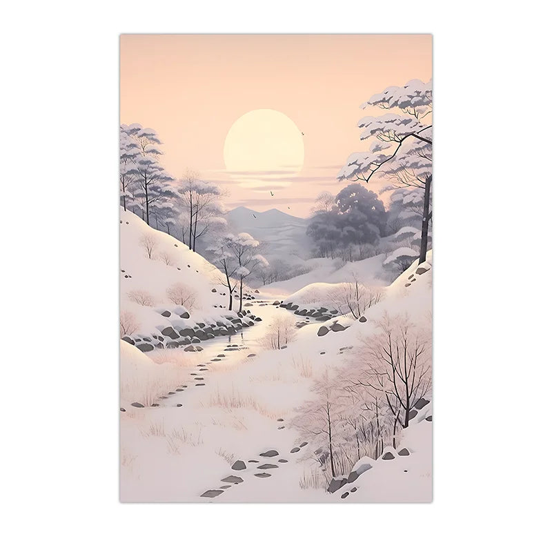Winter Landscape Wall Art, Snowy Forest Plant Canvas Painting, Nordic Cozy Season Poster Print for Bedroom Living Room Decor Peaceful Pleasures Health and Wellness 05 40x50cm No Frame China Mainland
