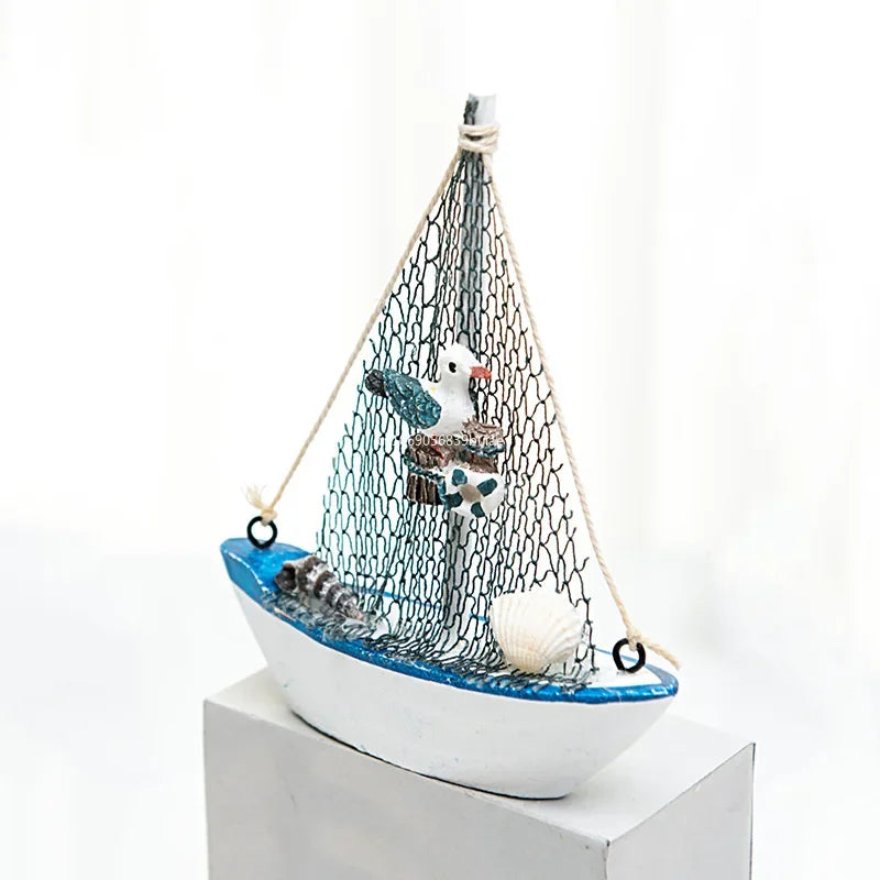 14CM Sailboat Model Wooden Sailing Boat Home Decoration Beach Nautical Design Navy Creative Sculpture Boat Model Crafts Nordic Peaceful Pleasures Health and Wellness
