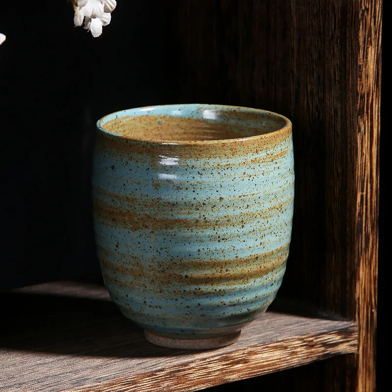 Japanese coarse pottery teacup single large pure handmade retro master cup ceramic coffee cup in ancient Peaceful Pleasures Health and Wellness C <200ml