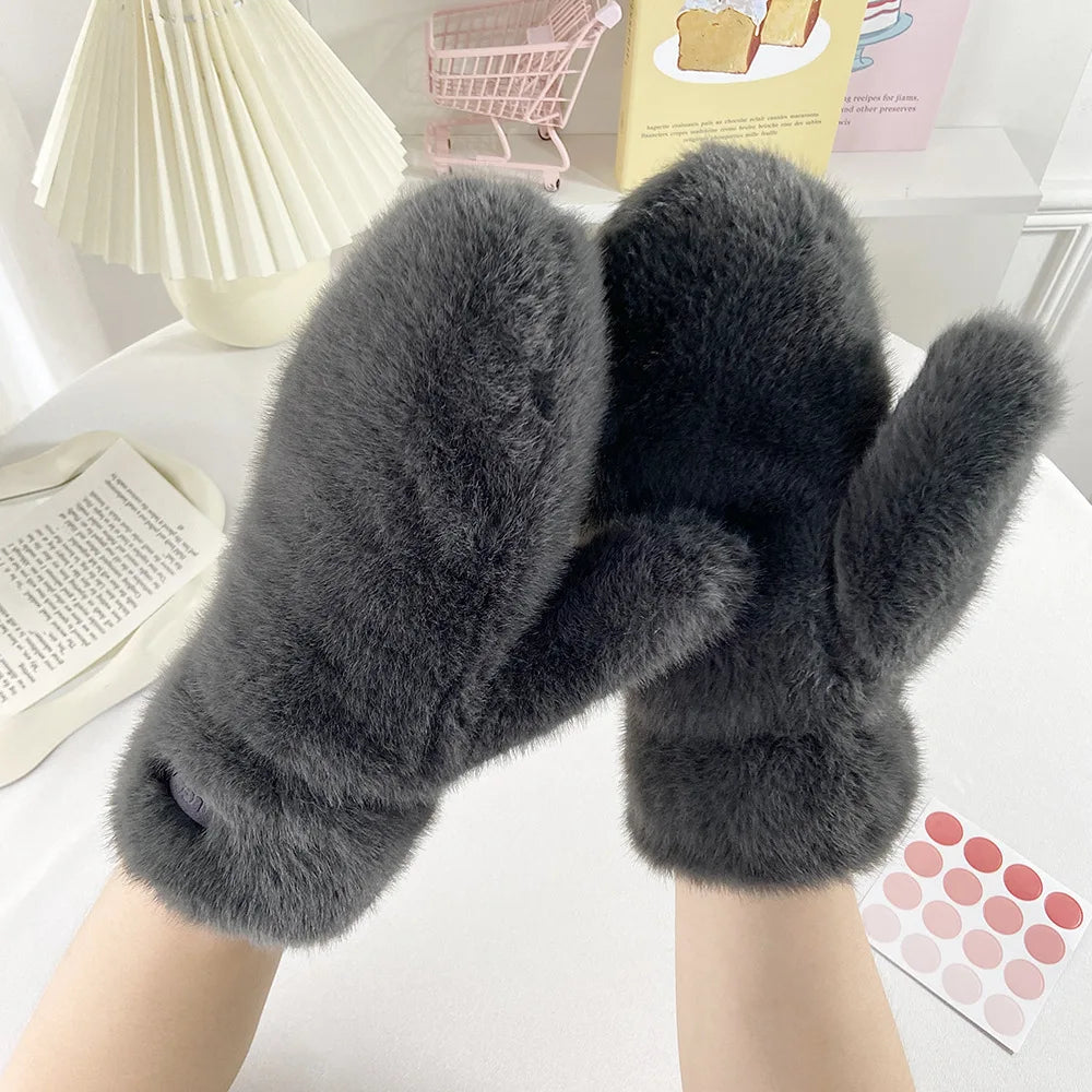 Anti-cold Keep Warm Thickened Gloves Winter Solid Color Warm Gloves Students Fashionable and Cute Multi-finger Windproof Gloves Peaceful Pleasures Health and Wellness GRAY