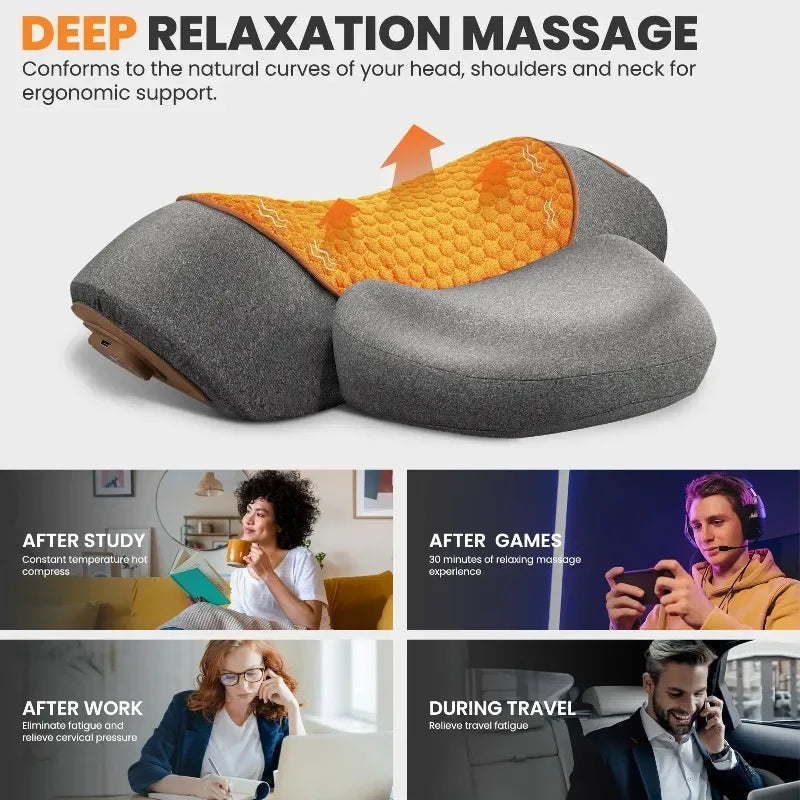 3in1 Electric Neck Massager Cervical Pillow Hot Compress Neck Stretch Heating Vibration Shoulder Massage Pillow Back Traction Peaceful Pleasures Health and Wellness