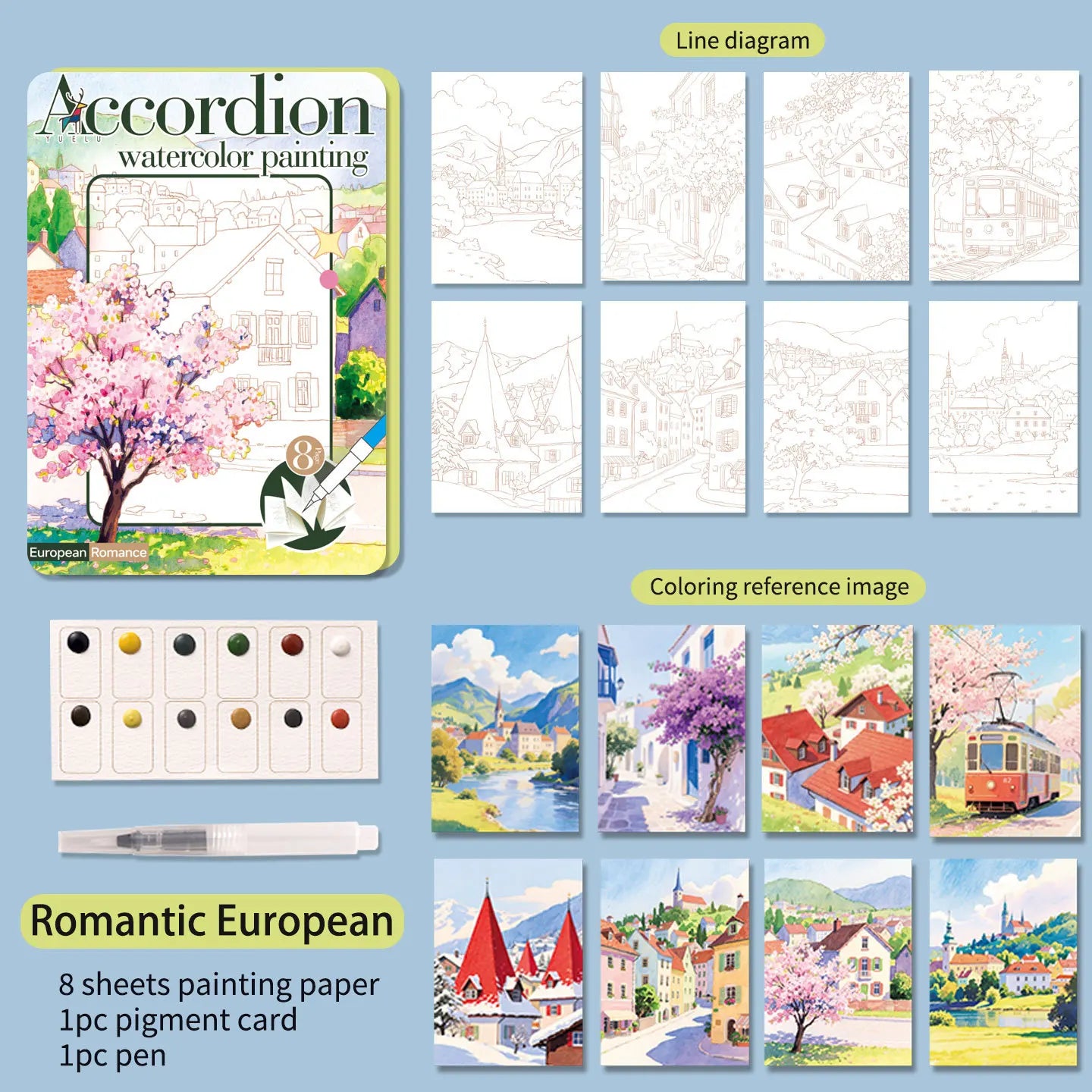 Exquisite Folding Watercolor Painting Adult Coloring Book