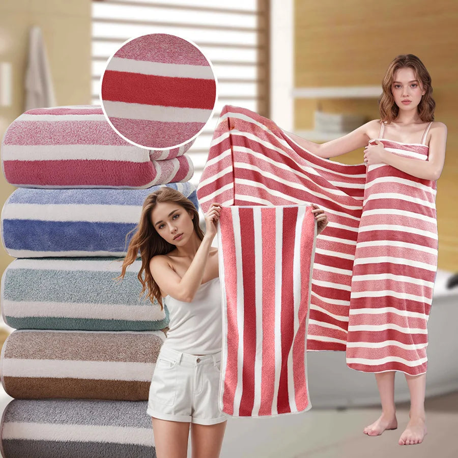 2-Pack Quick-Dry Striped Bath & Hand Towel Set | Soft & Absorbent