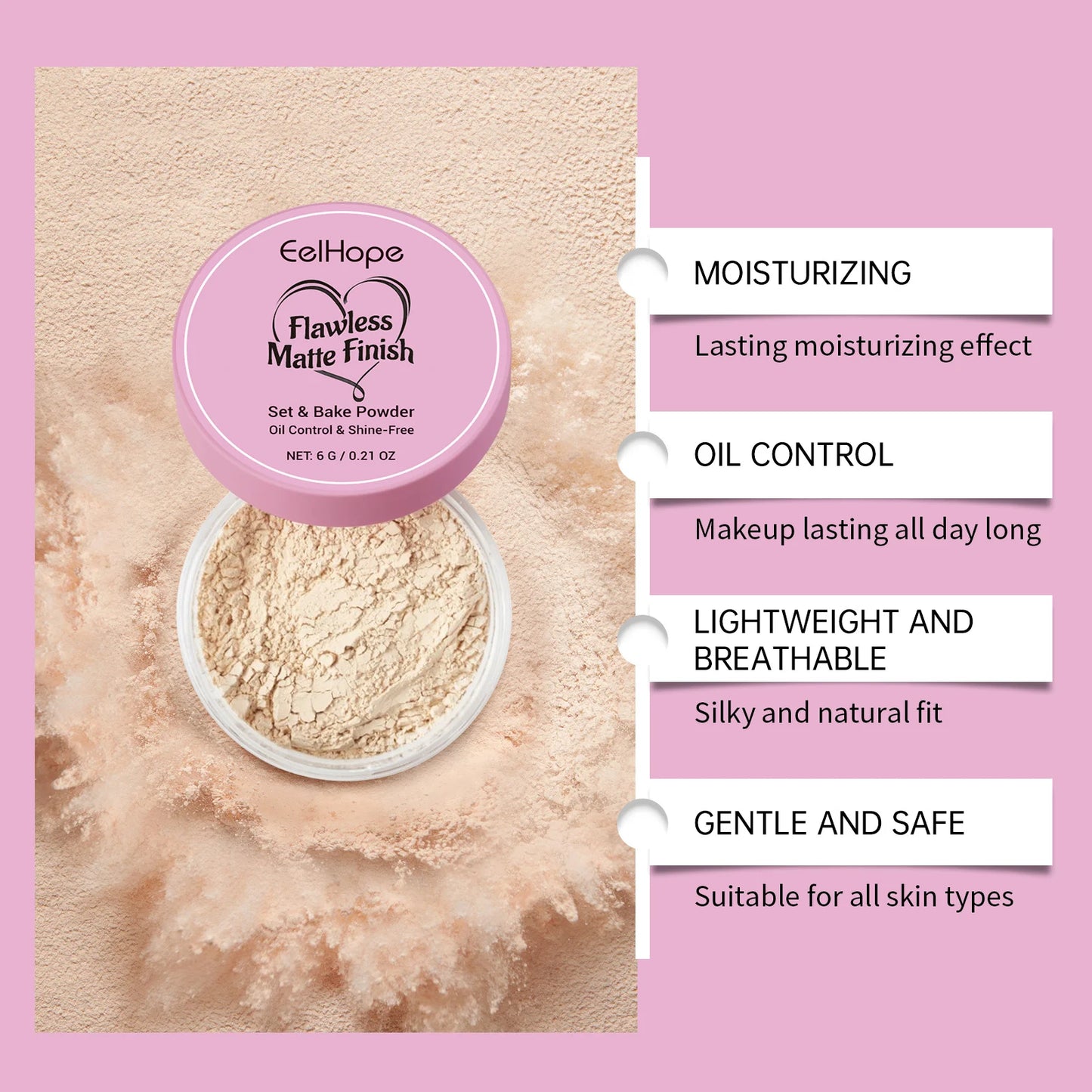Eelhope Matte Loose Setting Powder – Oil Control & Waterproof