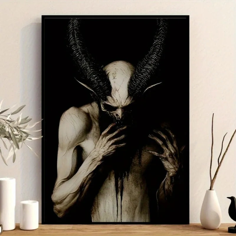 1pc Gothic Horror Satan Poster Unframed Canvas Print, Living Room, Office & Coffee Shop Decor - Dark Fantasy Wall Art Home Decor Peaceful Pleasures Health and Wellness