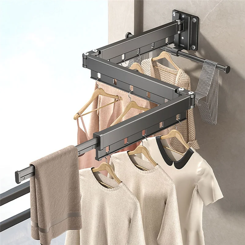 A36T-Wall-Mounted Clothes Drying Rack - Foldable Telescopic Household Clothes Drying Rod Design For Efficient Drying Peaceful Pleasures Health and Wellness