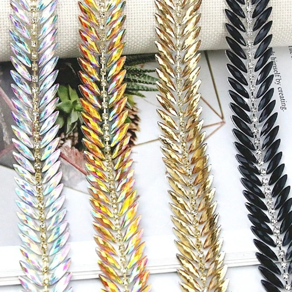 Iron-On Rhinestone Ribbon Trim 1 Yard | DIY Crystal Decoration