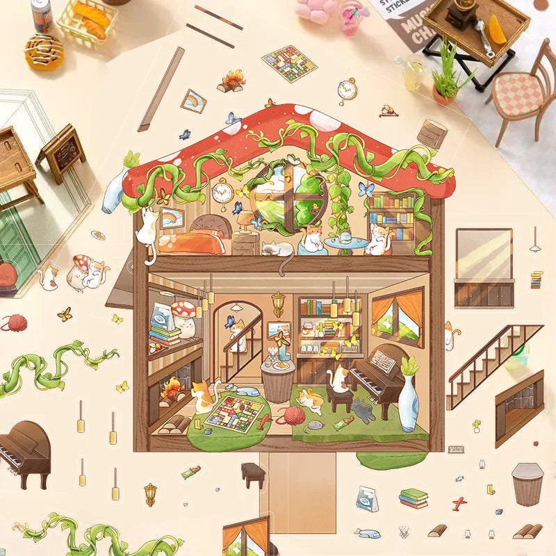 Bview Art 3D House Stickers Cartoon Scene DIY Scrapbook Journal