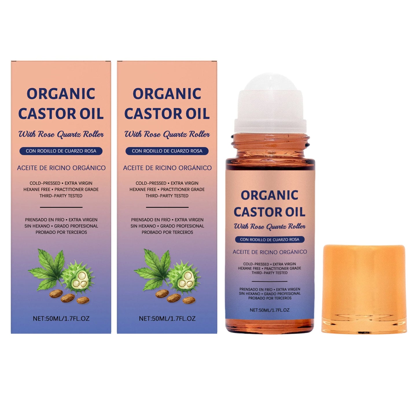 Organic Castor Oil Moisturizing Improve Skin Elasticity Relieve Dryness Discomfort Brightening Skin Tone Cold-Pressed Castor Oil Peaceful Pleasures Health and Wellness 2 x 50ml Boxed