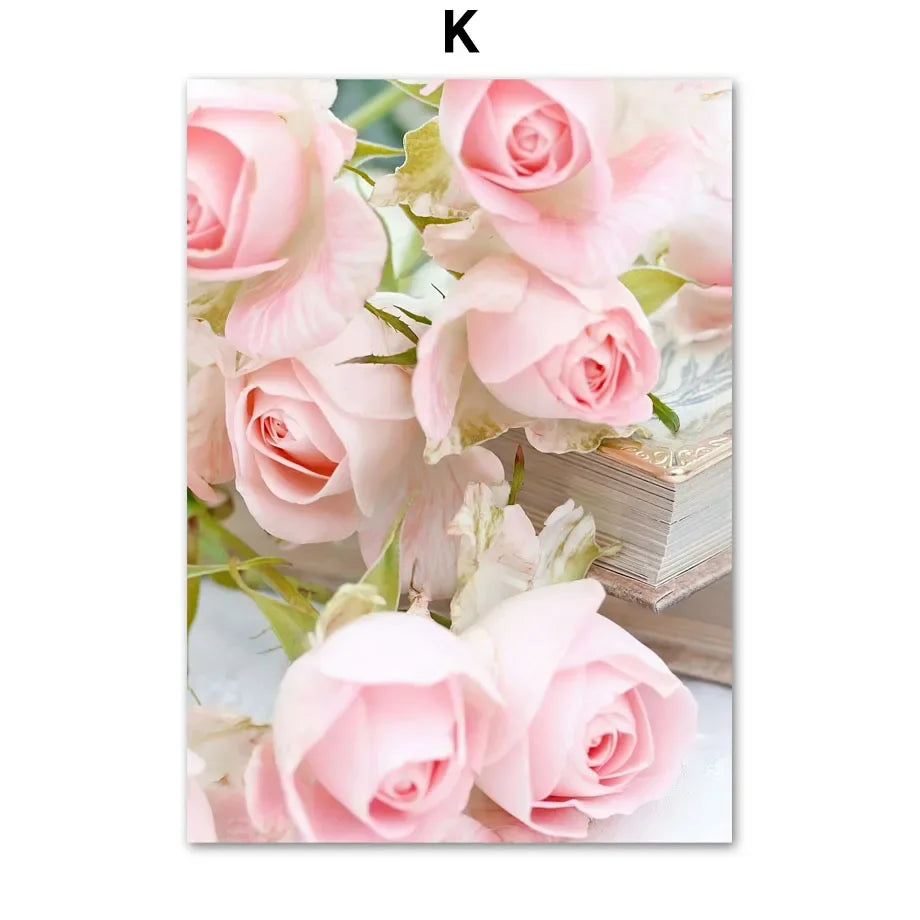 Pink Floral Nordic Canvas Wall Art Print | Cherry Blossom Décor