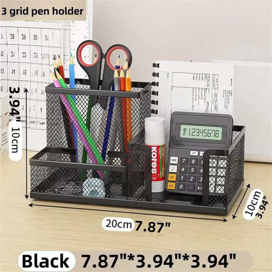 Black Mesh Desk Organizer 3-Tier | Pencil Holder & Baskets