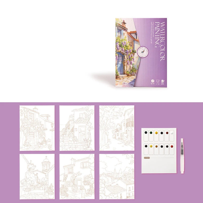 6 Creative Watercolor Painting Sets Including Paper Dipping Pen Art