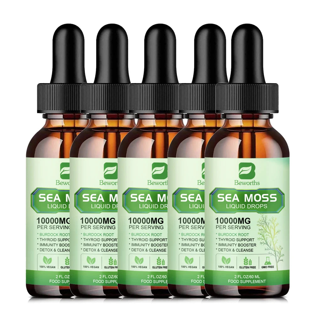 Organic Sea Moss Drops with Burdock Root & Spirulina – Gut & Immunity Herbal Supplement Peaceful Pleasures Health and Wellness 5bottles United States