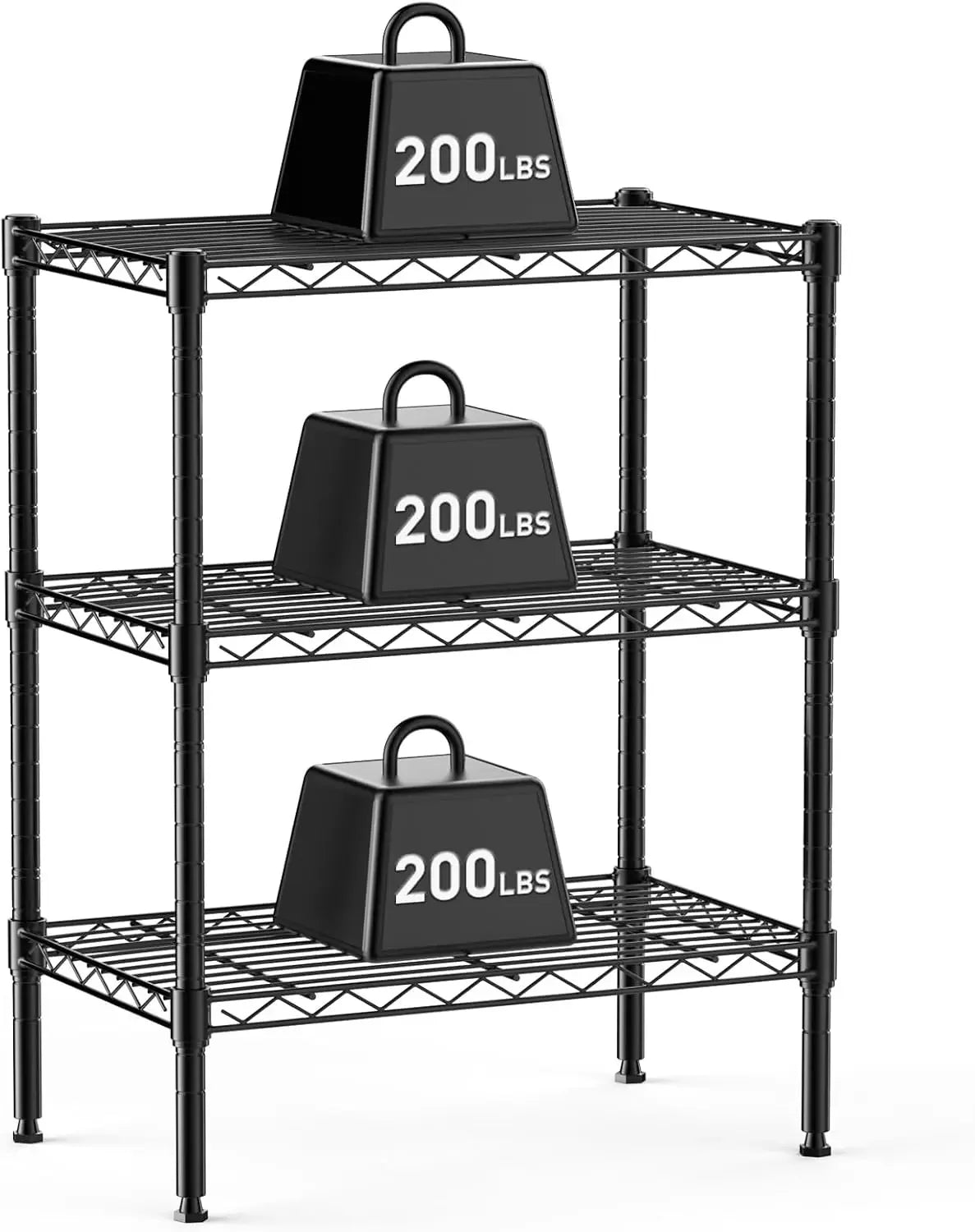 3-Tier Adjustable Metal Wire Storage Shelf, Heavy Duty Steel Rack for Kitchen Bathroom Garage, 23.3"W x 13.4"D x 30"H Black Peaceful Pleasures Health and Wellness United States