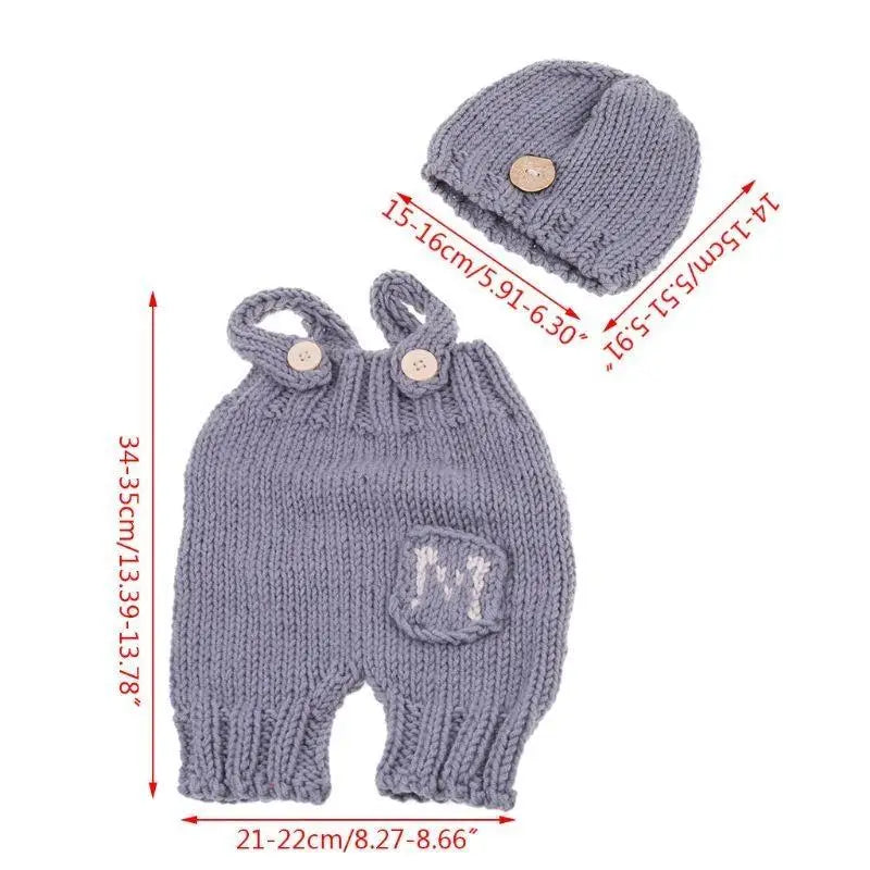 Newborn Photography Prop Baby Pants & Hat Set | 0–3 Months