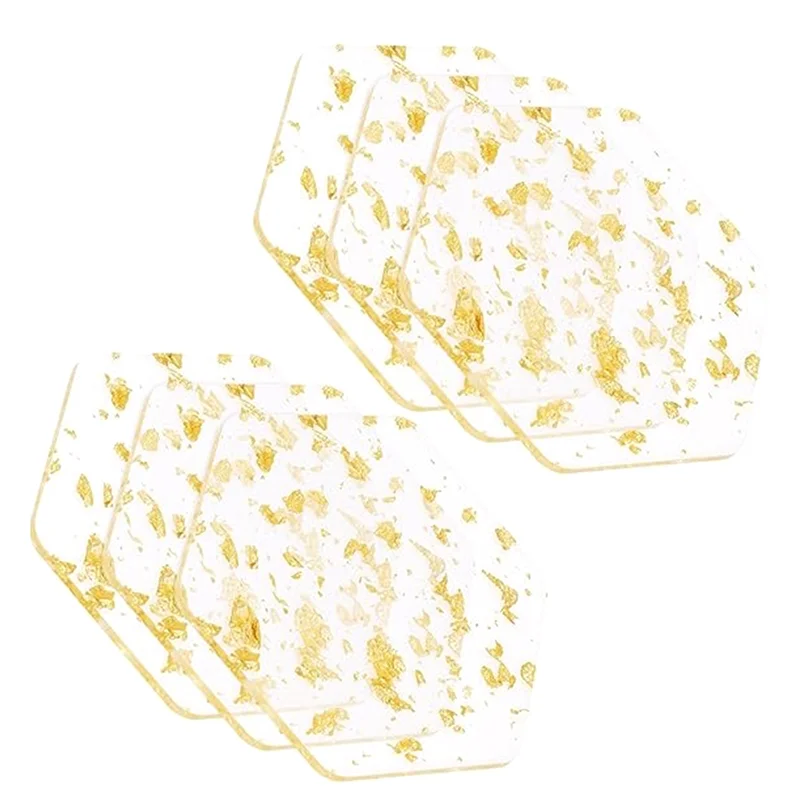 A36T-Gold Foil Acrylic Coasters Set Of 6 For Drinks Nordic Style Tea Coaster Coffee Cup Insulation Pad For Bowls,9.5X10.8Cm Dura Peaceful Pleasures Health and Wellness